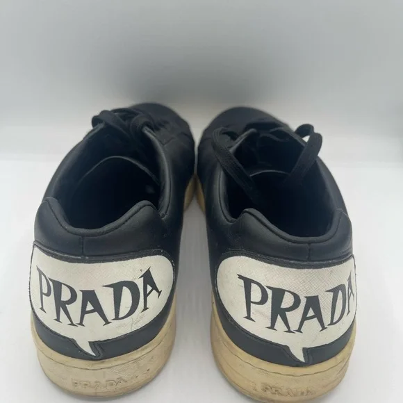 PRADA Classic Black Leather Low-Top Trainers - Size 8 1/2